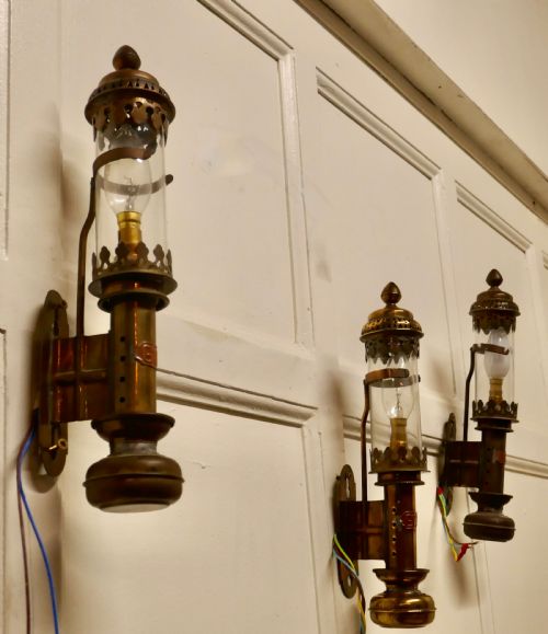 3 Pullman Style Brass Lamps, Railway Carriage Wall Lights