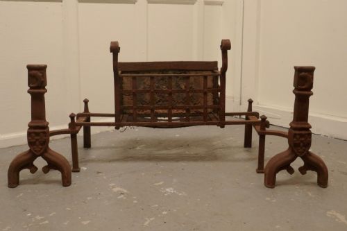 fig 1. A Large Inglenook Fire Grate set on Andirons