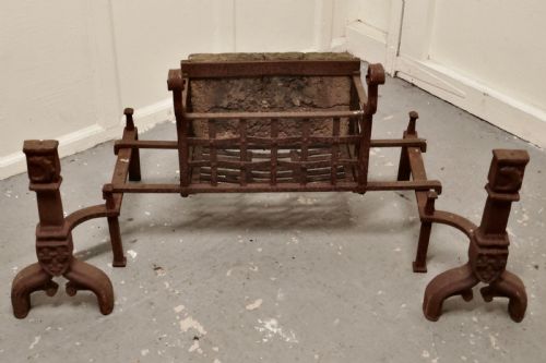 fig 2. A Large Inglenook Fire Grate set on Andirons