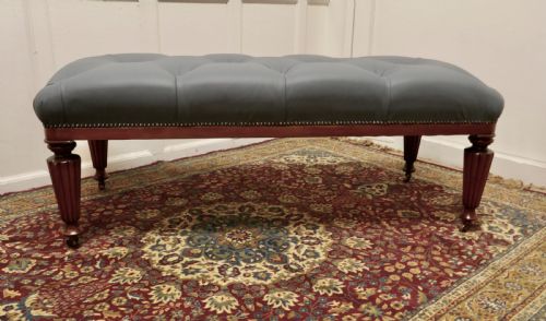 Large Deeply Buttoned Chesterfield Leather Library Stool