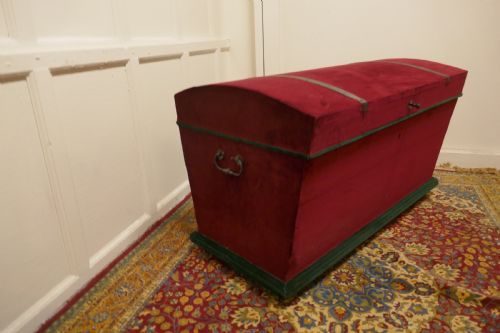 A Large European Upholstered Pine Dome Top Chest