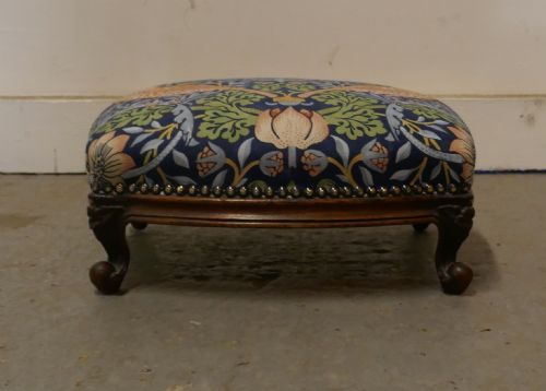 Victorian Mahogany Foot Stool Upholstered in Strawberry Thief  by William Morris