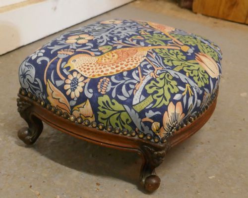 fig 2. Victorian Mahogany Foot Stool Upholstered in Strawberry Thief by William Morris