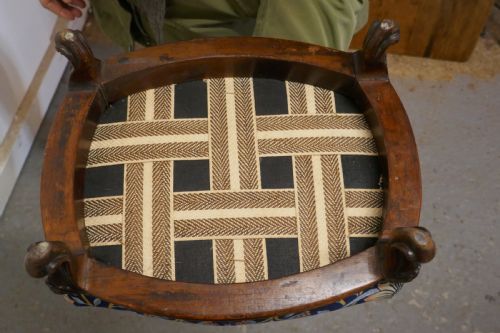 fig 3. Victorian Mahogany Foot Stool Upholstered in Strawberry Thief by William Morris