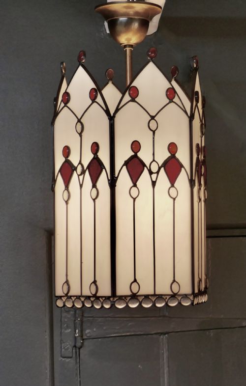 Large Arts and Crafts Stained Glass Hall Lantern Ceiling Light