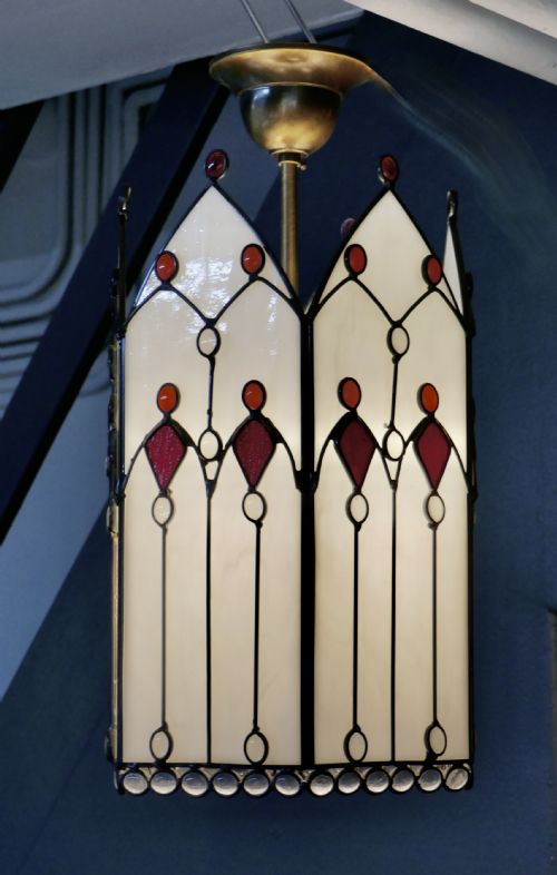 fig 2. Large Arts and Crafts Stained Glass Hall Lantern Ceiling Light