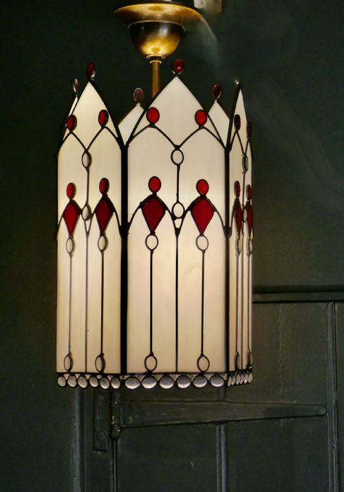 fig 3. Large Arts and Crafts Stained Glass Hall Lantern Ceiling Light