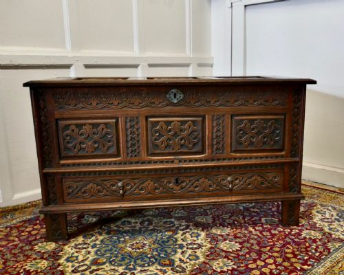 Beautiful Carved Oak Mule Chest, Marriage Chest