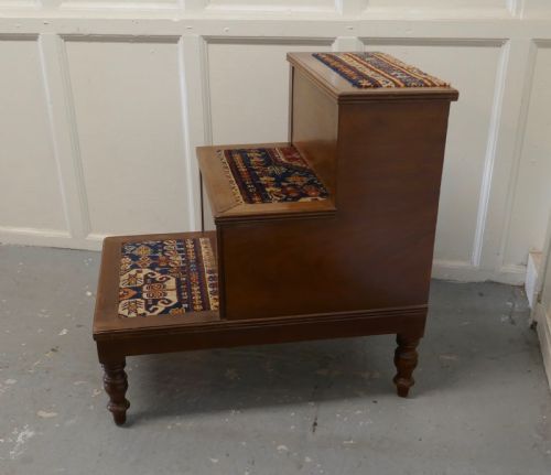 fig 1. Early Victorian Library Steps or 3 Step Commode on Turned Legs