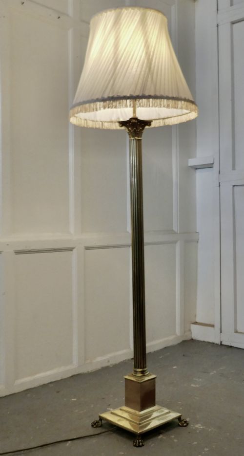 Fluted Brass Column Floor Lamp, Brass Standard Lamp