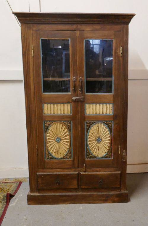 Glazed Folk Art Carved 2 Door Cupboard