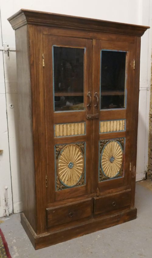 fig 1. Glazed Folk Art Carved 2 Door Cupboard