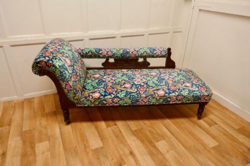 Edwardian Mahogany Chaise Long, William Morris Fabric