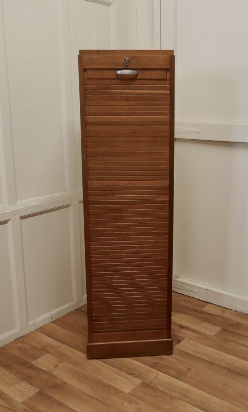 A French Tambour Fronted Oak Art Deco Filing Cabinet