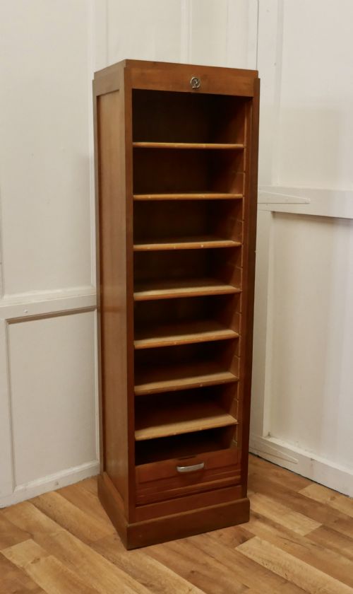 fig 1. A French Tambour Fronted Oak Art Deco Filing Cabinet