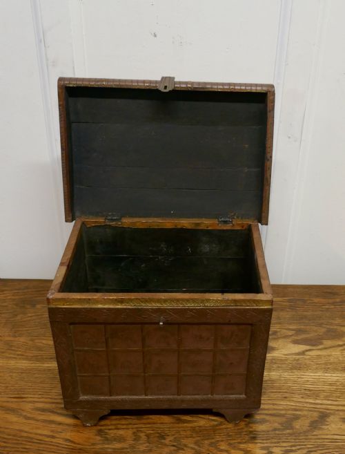 fig 3. Oriental Brass Treasure Chest or Jewellery Box Decorated with Lions and Elephants