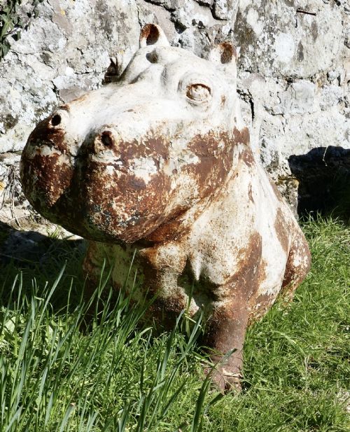 Large Outdoor Weathered Cast Iron Hippopotamus