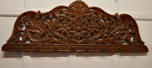 19th Century Carved Wall Hanging Coat Rack