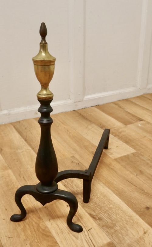 fig 3. Heavy Pair of Brass & Iron Andirons or Fire Dogs