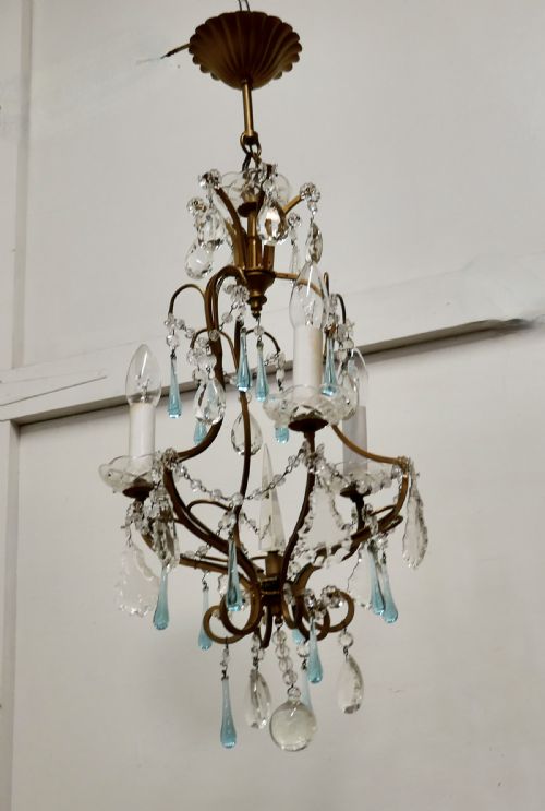 fig 1. A Charming French Turquoise Crystal and Brass Chandelier