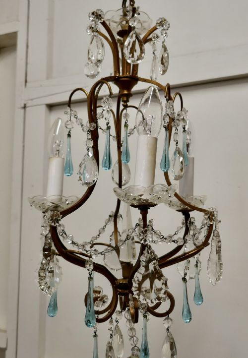fig 2. A Charming French Turquoise Crystal and Brass Chandelier