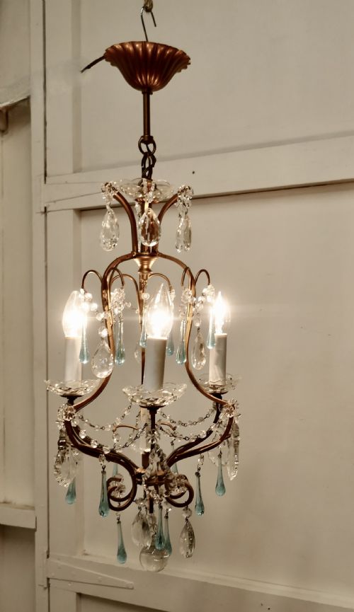 fig 3. A Charming French Turquoise Crystal and Brass Chandelier