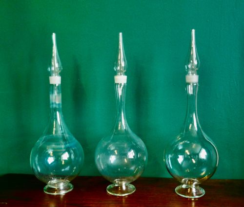 3 Very Large Antique Apothecary or Old Chemist Jars Shop Display  