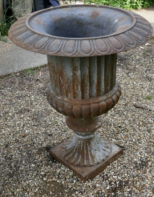 Large Cast Iron Garden Urn with Distressed Shabby Paint