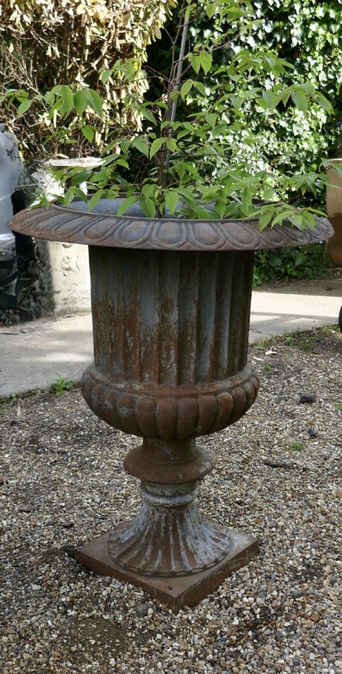 fig 1. Large Cast Iron Garden Urn with Distressed Shabby Paint