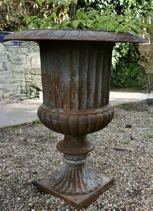 fig 2. Large Cast Iron Garden Urn with Distressed Shabby Paint