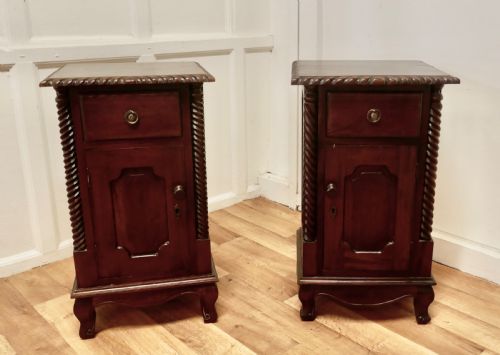A Pair of French Mahogany Bedside Cupboards