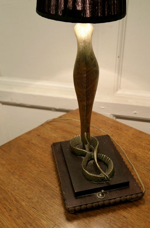 fig 3. Brass Table Lamp in the form of a Hissing King Cobra
