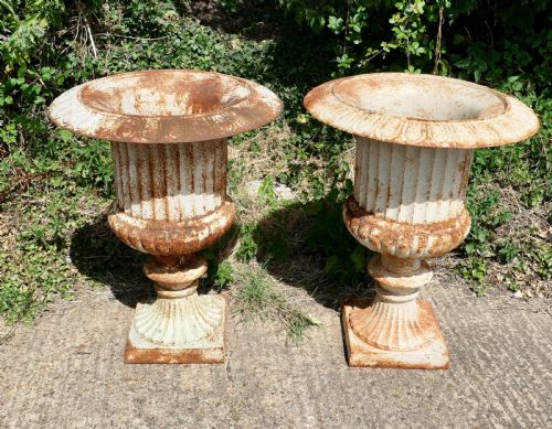 fig 1. Pair of Very Large Cast Iron Garden Urns, Garden Planters