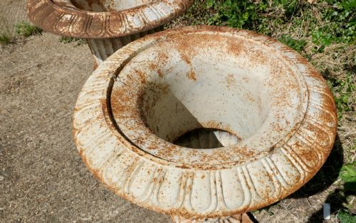 fig 2. Pair of Very Large Cast Iron Garden Urns, Garden Planters