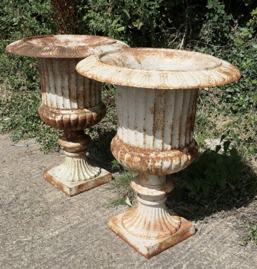 fig 3. Pair of Very Large Cast Iron Garden Urns, Garden Planters