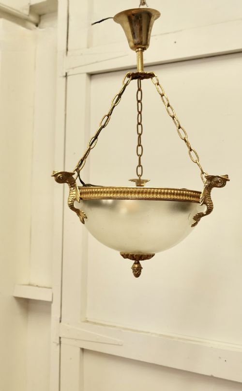 French Art Deco Half Globe Opaline Glass Hanging Pendant Light