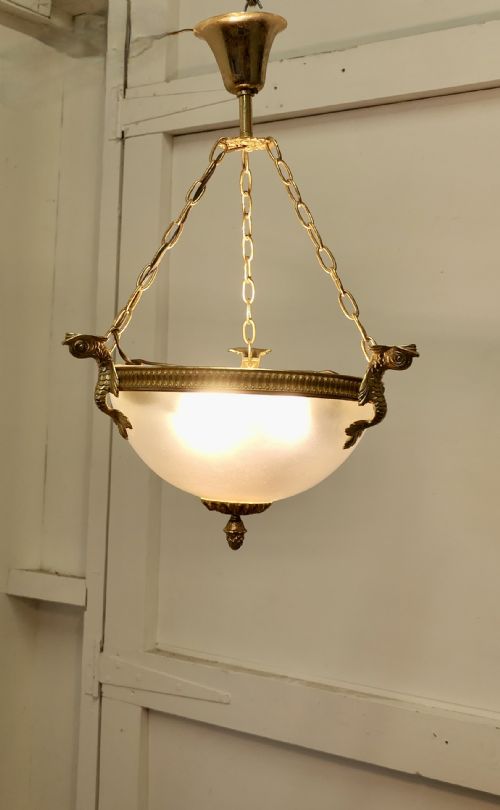 fig 1. French Art Deco Half Globe Opaline Glass Hanging Pendant Light