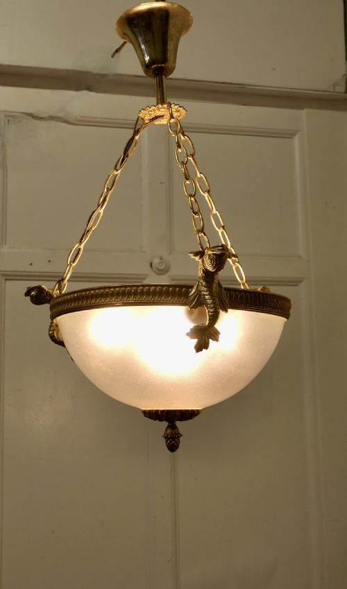 fig 2. French Art Deco Half Globe Opaline Glass Hanging Pendant Light