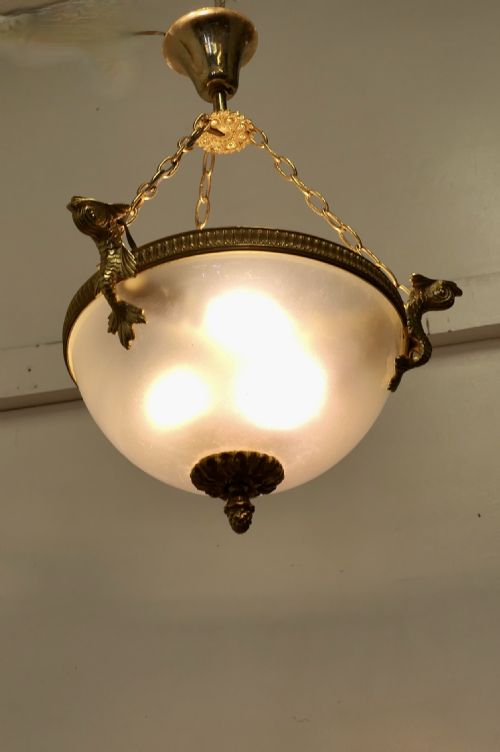 fig 3. French Art Deco Half Globe Opaline Glass Hanging Pendant Light