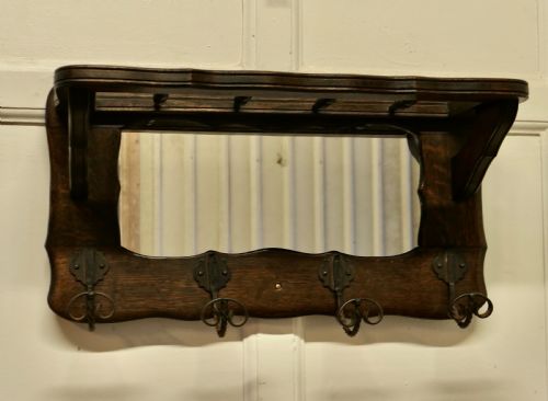 French Oak Coat and Hat Rack with Mirror