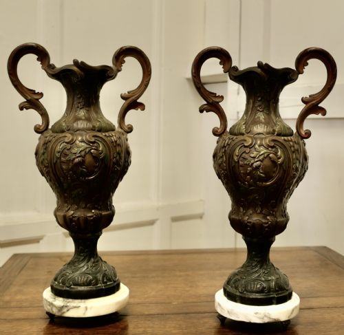 A Pair of  French 19th Century Neo Classical Bronzed Spelter Vases