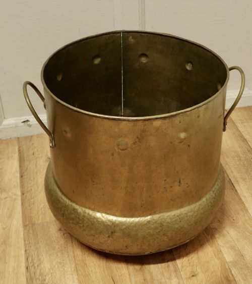 fig 1. Large French Arts and Crafts Beaten Brass Log Bin