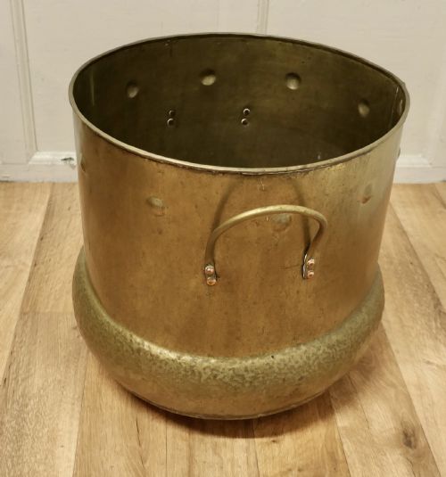 fig 2. Large French Arts and Crafts Beaten Brass Log Bin