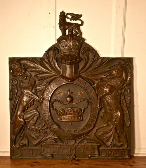 Very Large English Bronze Royal Coat of Arms Shield Wall Plaque