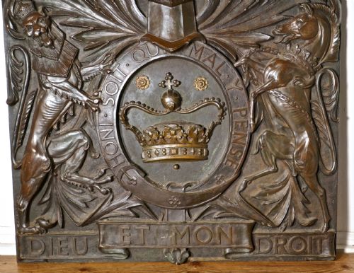 fig 1. Very Large English Bronze Royal Coat of Arms Shield Wall Plaque