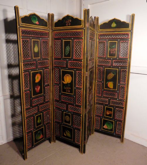 fig 1. A Large 19th Century North African Folk Art Pierced, Painted 4 Fold Screen