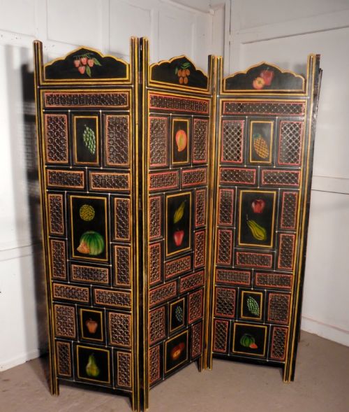 fig 3. A Large 19th Century North African Folk Art Pierced, Painted 4 Fold Screen
