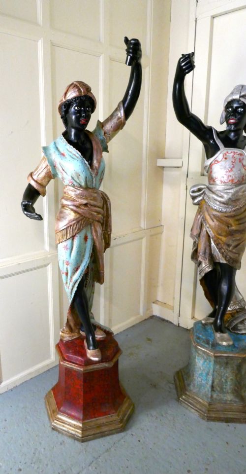 fig 1. Life size Pair of 19th Century Italian Carved Wooden Statues
