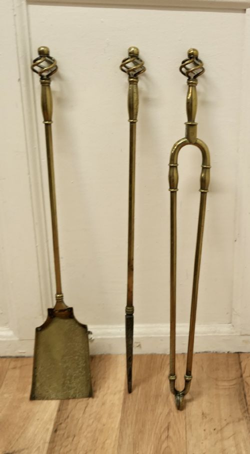 19th Century Set of  Gothic Twist Fireside Tools