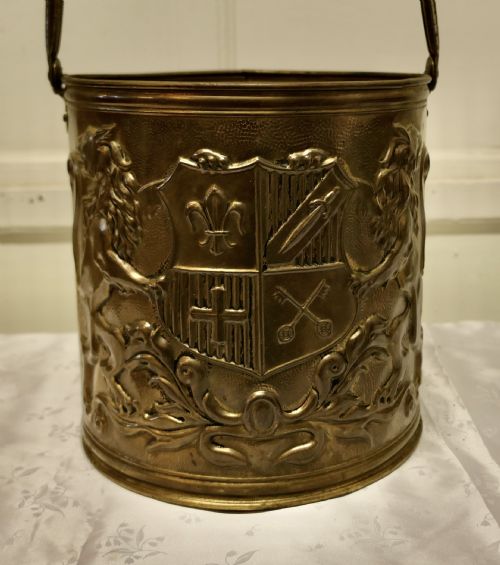 fig 1. Arts and Crafts Embossed Brass Coal Bucket
